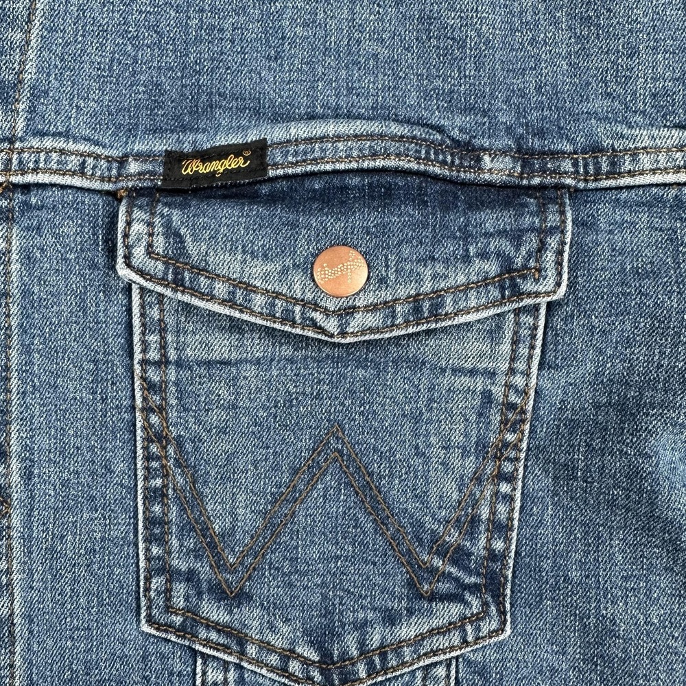 Wrangler x Whataburger Jacket Mens Small Blue Denim Trucker Biker Logo - Picture 5 of 15